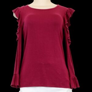 KARL LAGERFELD Long Sleeve Cold Shoulder Ruby Red Top